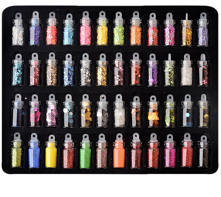 48色玻璃瓶美甲饰品闪粉亮片